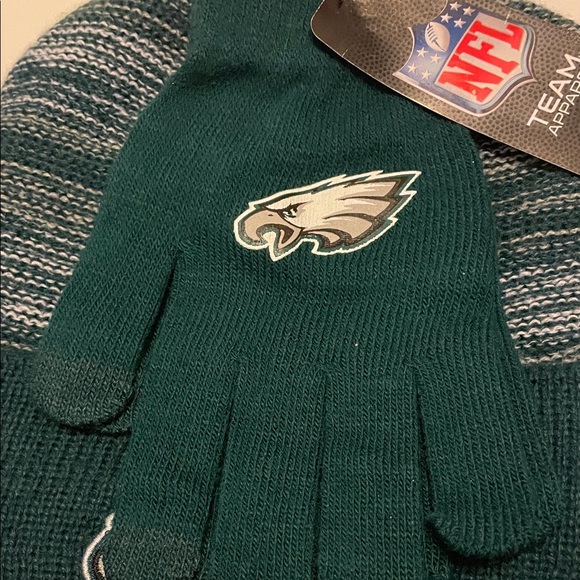 NFL TEAM Apparel Eagles Green Beanie & Gloves Set OSFM NWT - Picture 2 of 8